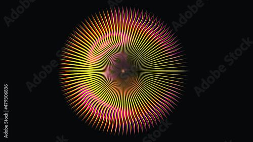 Glitch distorted geometric circle . Modern art design . Noise destroyed glitched poster . Trendy defect error background with speed lines . Glitched artwork   .vector 
