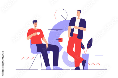 Vector illustration on the subject of coffee break and communication. Editable stroke