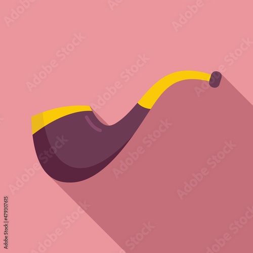 Wood smoking pipe icon flat vector. Old smoker