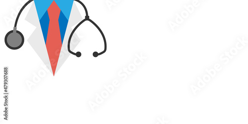 Medicine and healthcare concept background. Doctor in a laboratory coat with a stethoscope on a white background, done in a flat style, vector