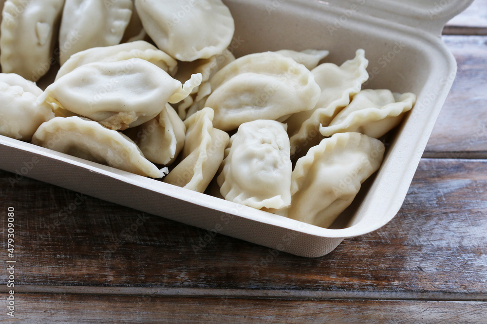 Dumplings in recyclable paper box. Dumplings in recyclable paper box.