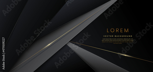 Abstract template black and grey geometric oblique with golden line layer on black background. Luxury style. Frame background.
