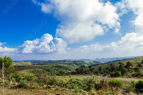 Panoramic View to the Simien Mountains in the Clouds from the Gondar Road, Northern Ethiopia