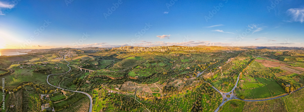 Aerial View of Agrigento at Sunset, Sicily, Italy, Europe, World Heritage Site