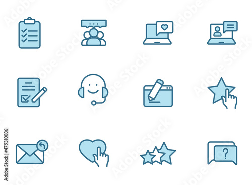 feedback outline vector icons in two colors isolated on white background. feedback blue icon set for web design, ui, mobile apps and print polygraphy