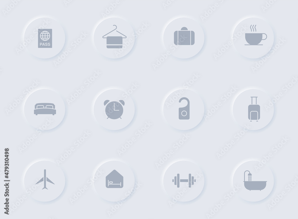 hotel gray vector icons on round rubber buttons. hotel icon set for web, mobile apps, ui design and promo business polygraphy hotel gray vector icons on round rubber buttons. hotel icon set for web, mobile apps, ui design and promo business polygraphy