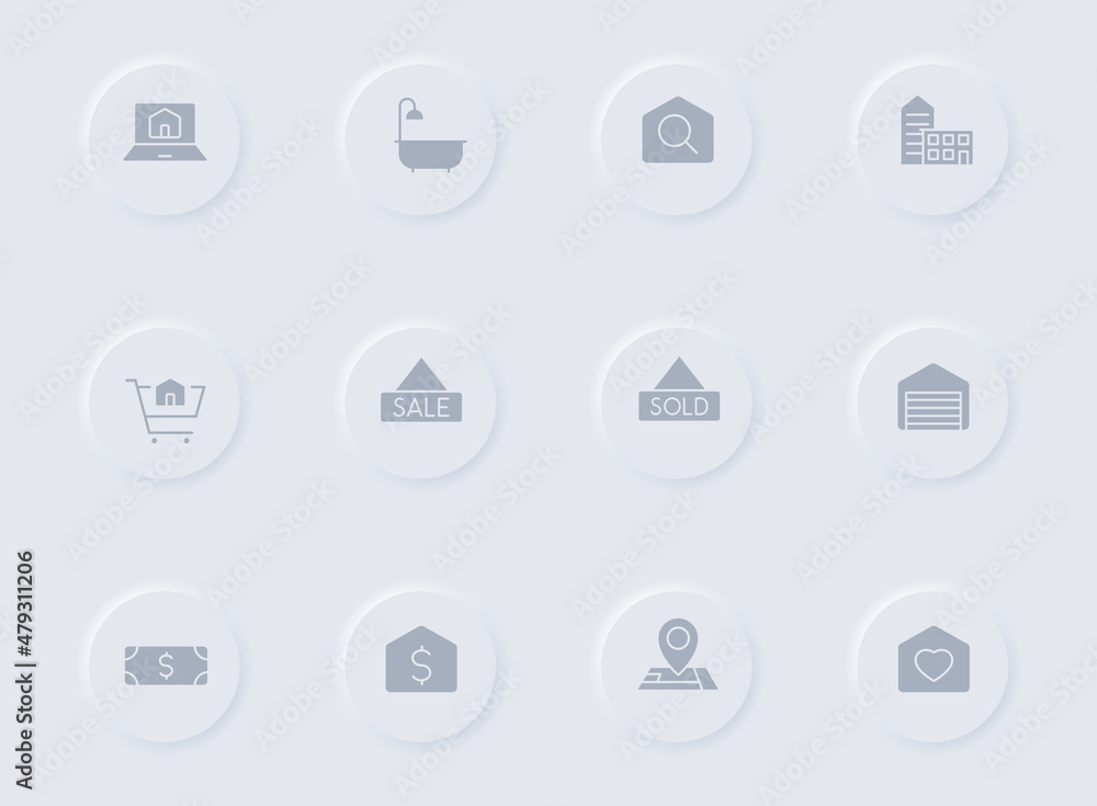 real estate gray vector icons on round rubber buttons. real estate icon set for web, mobile apps, ui design and promo business polygraphy real estate gray vector icons on round rubber buttons. real estate icon set for web, mobile apps, ui design and promo business polygraphy
