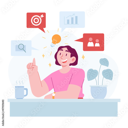 Idea concept vector Illustration idea for landing page template, gather idea after brainstorming, creative and innovative process with light bulb bright thought, Hand drawn Flat Styles