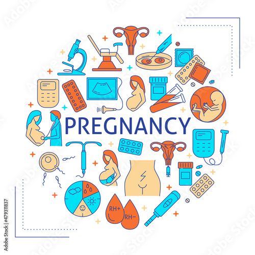 Pregnancy round poster in line style