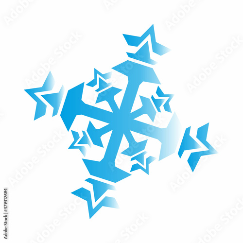 one blue snowflake on a white background.