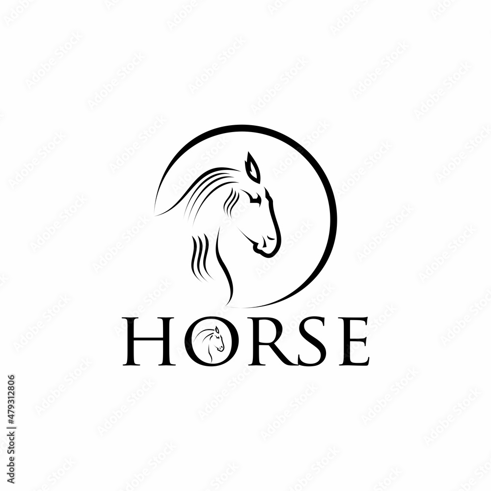 Fototapeta premium horse line logo design, vector circle horse line symbol
