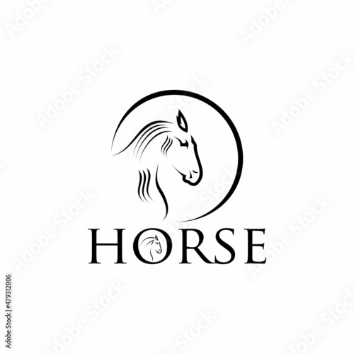 horse line logo design, vector circle horse line symbol