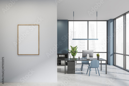 Wallpaper Mural Blue and grey office with empty canvas in entrance hall Torontodigital.ca