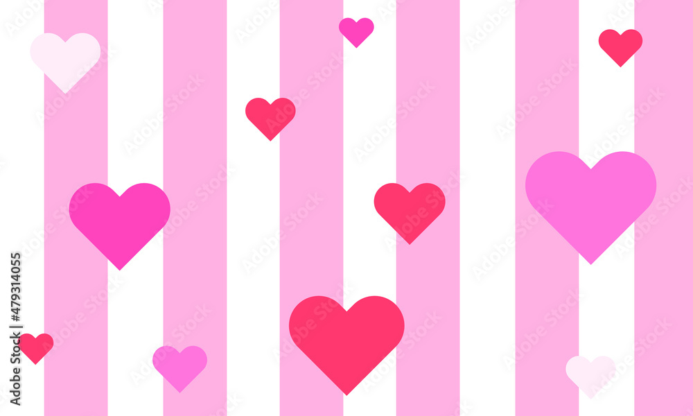 background of the decorated heart shaped on striped colors. valentines element decoration in vector graphic illustration. editable element design in pink colors.