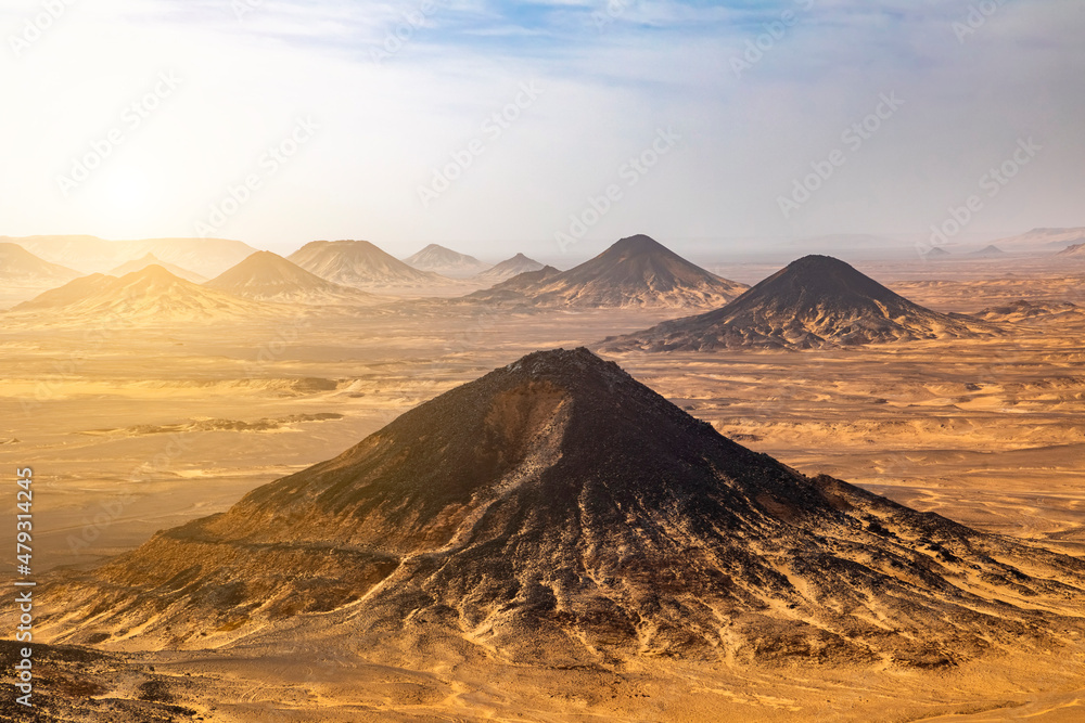 View of the Black Desert from the mountain. Egypt, Sahara desert - obrazy, fototapety, plakaty 