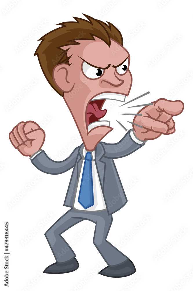Angry Boss Business Man In Suit Cartoon Shouting Angry Boss Business Man In Suit Cartoon Shouting