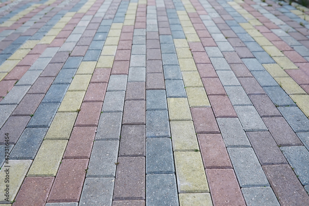 Fototapeta premium Cement brick squared stone floor background. Concrete paving slabs. Paving slabs