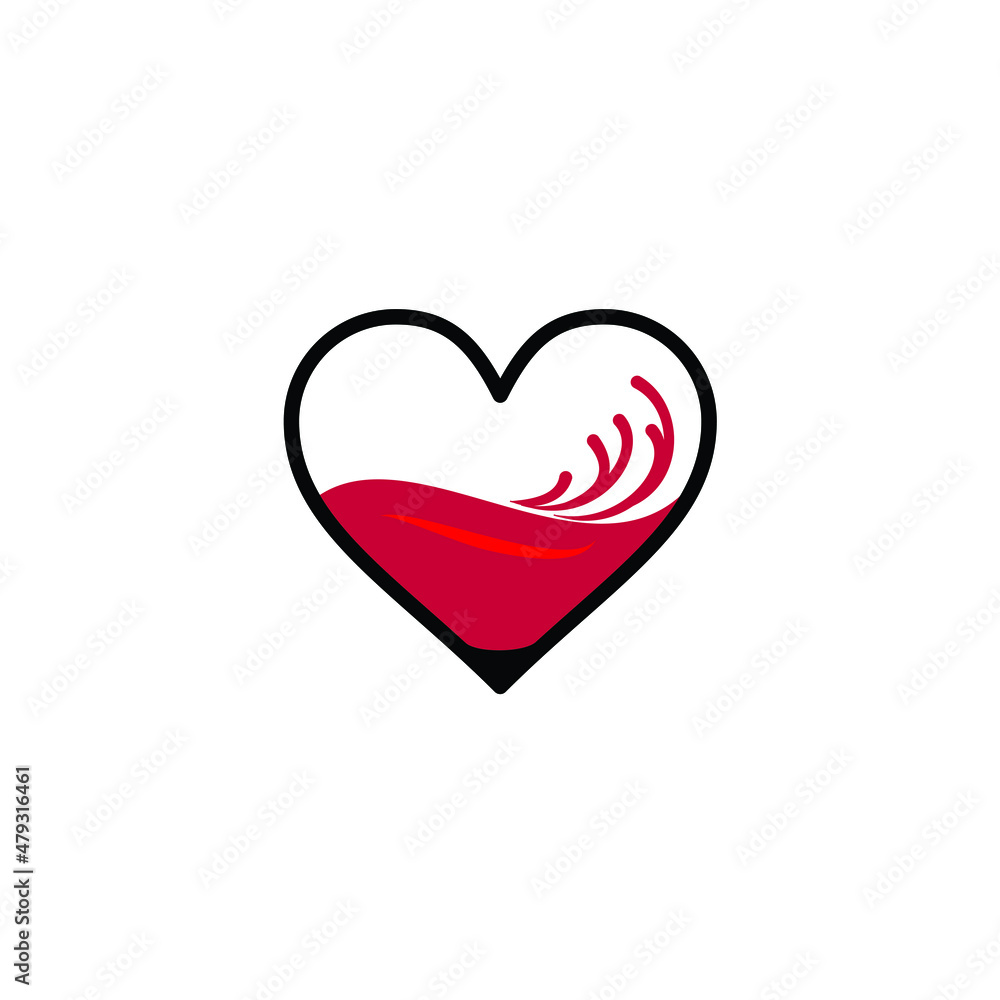 red wine lovers with splash and heart icon  logo design vector