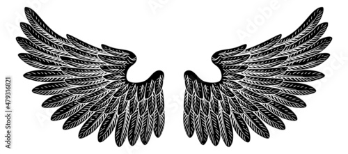 Pair Of Wings Vintage Engraved Retro Style