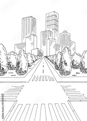 Crossroad graphic black white vertical landscape sketch illustration vector 