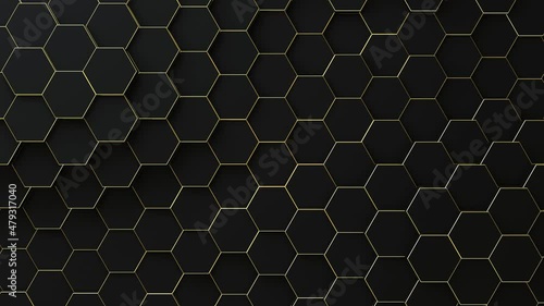 Digital honeycomb mesh waving smoothly. Dark futuristic hexagon pattern. Animation background.