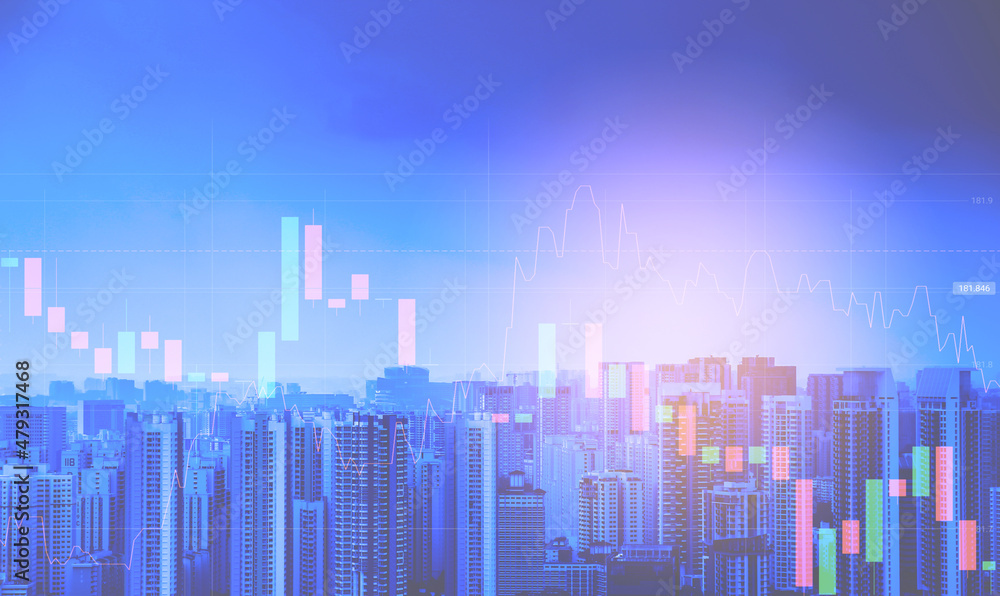 City building view with trading graph, financial investment concept use for background City building view with trading graph, financial investment concept use for background