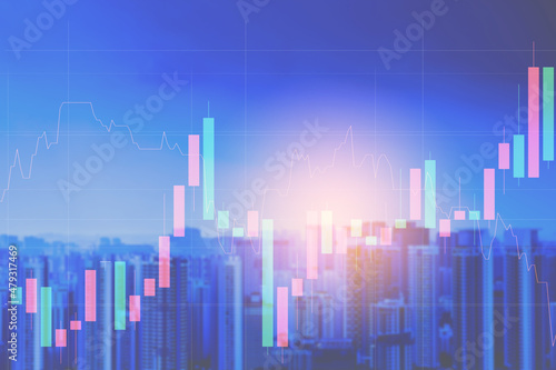 City building view with trading graph  financial investment concept use for background