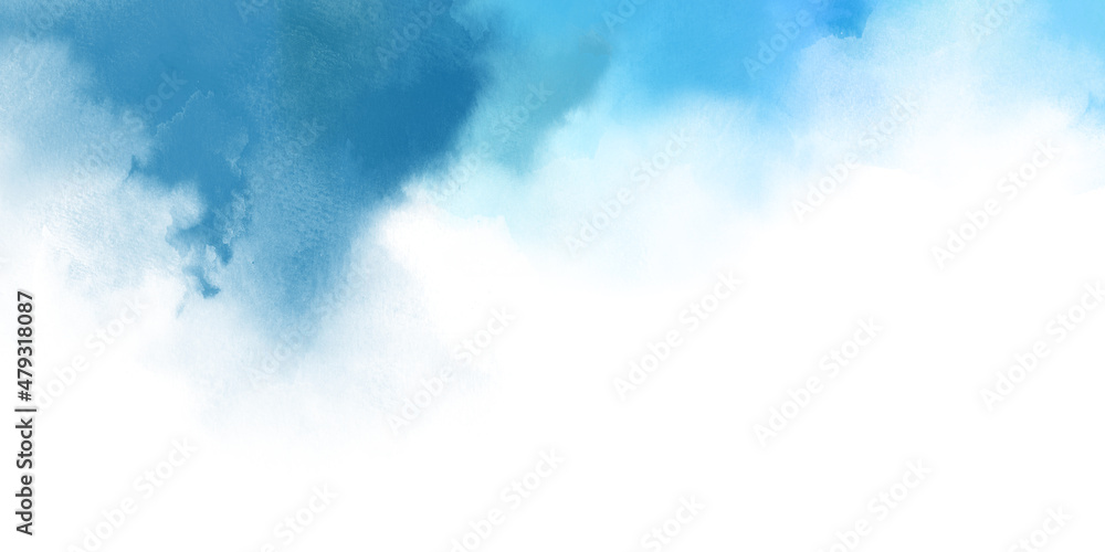 Artistic blue abstract watercolor background frame on white. Watercolor texture and creative fluid paint