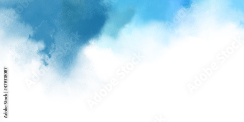 Artistic blue abstract watercolor background frame on white. Watercolor texture and creative fluid paint