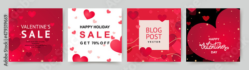 Social media post templates with   hearts. Sales promotion on Valentine's Day.
Vector background for holidays greeting card, mobile apps, banner design and web 