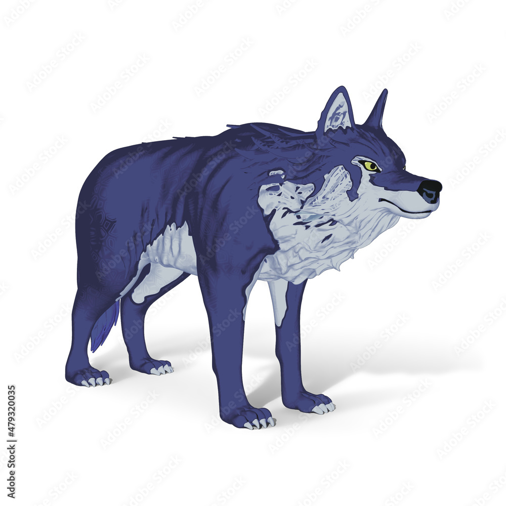 Fototapeta premium Lone timber wolf walking on a white background 3d illustration