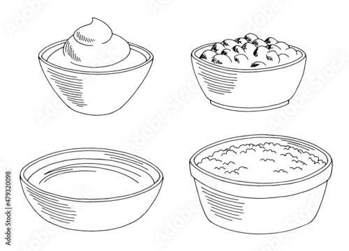 Sauce set graphic black white isolated sketch illustration vector