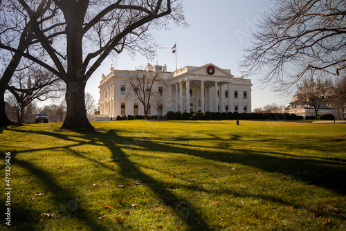 Wide angle view of the US Presidents home, the White House in Washington, DC.
