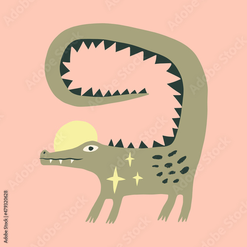 Alligator crocodile childish cartoon groovy boho illustration naive funky handdrawn style art vector