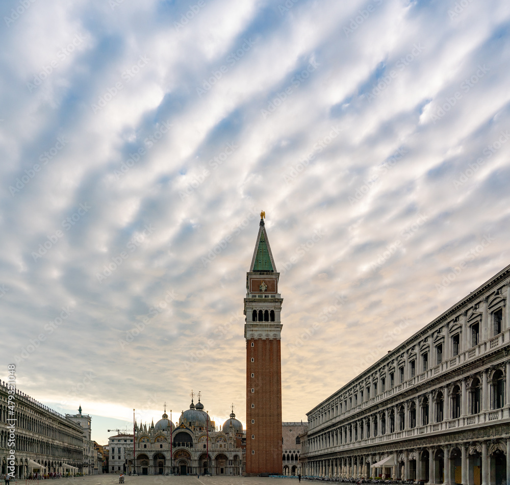 Almost empty Piazza San Marco with unusual clouds