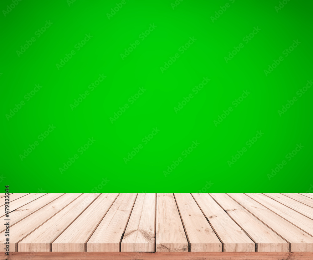 wood plank with abstract green leather background for product display wood plank with abstract green leather background for product display