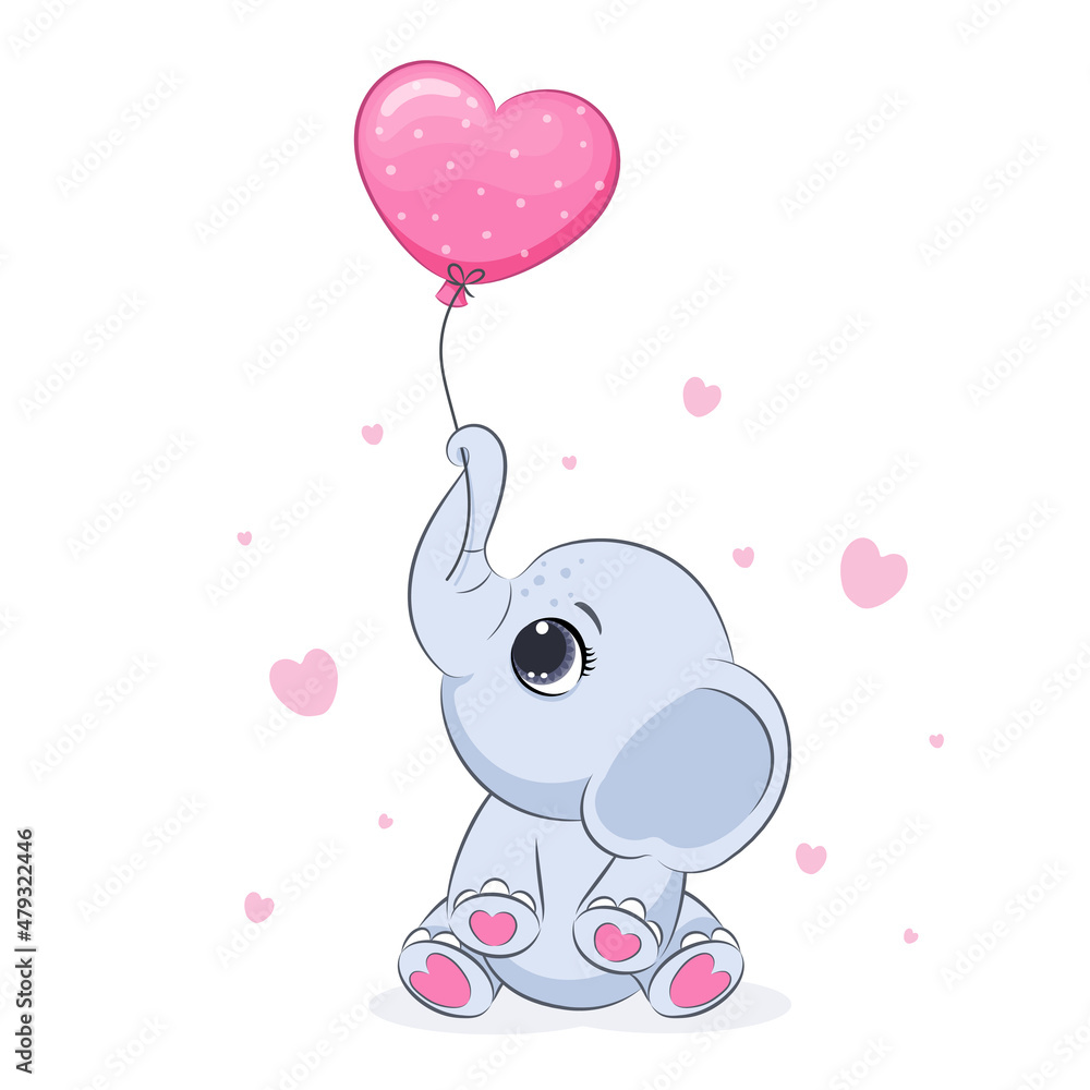 Cute elephant with hearts. Valentine's day. Vector illustration of a cartoon. Cute elephant with hearts. Valentine's day. Vector illustration of a cartoon.
