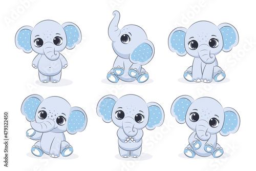 A set of cute elephant boys. Vector illustration of a cartoon.