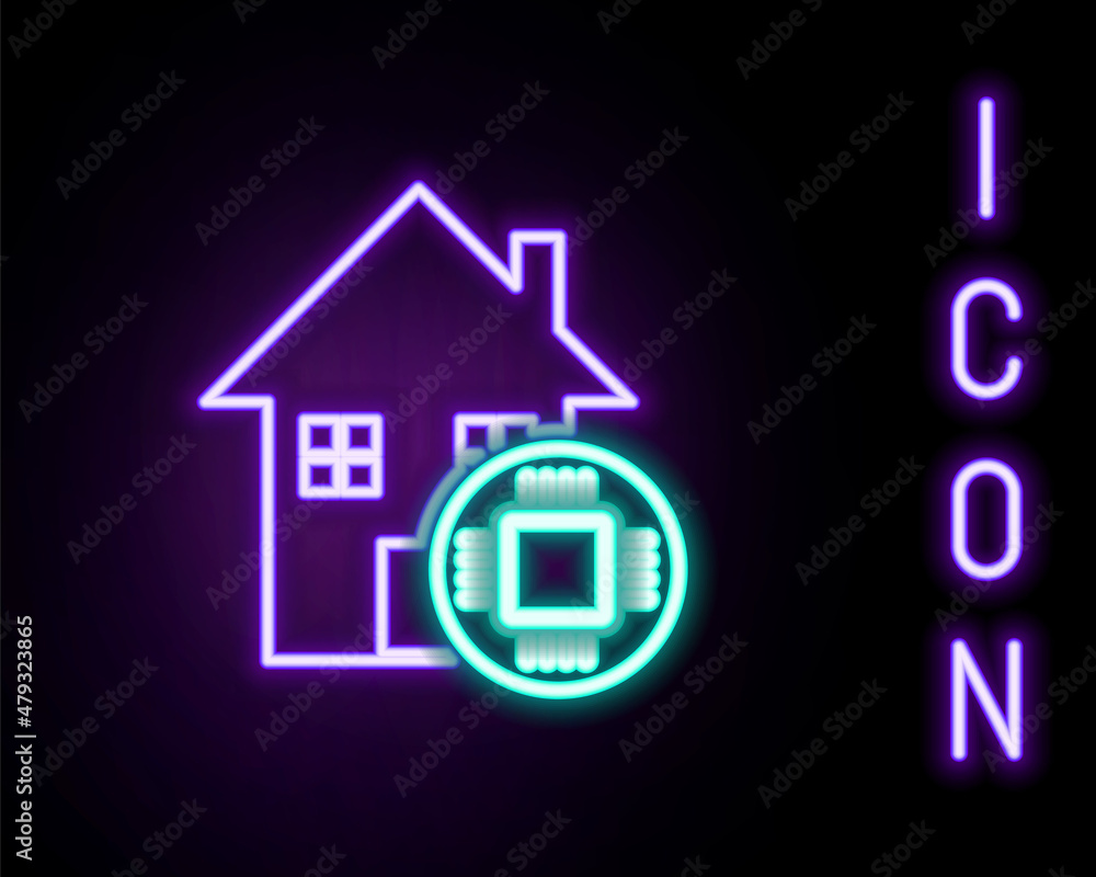 Glowing neon line Smart home icon isolated on black background. Remote control. Colorful outline concept. Vector Glowing neon line Smart home icon isolated on black background. Remote control. Colorful outline concept. Vector