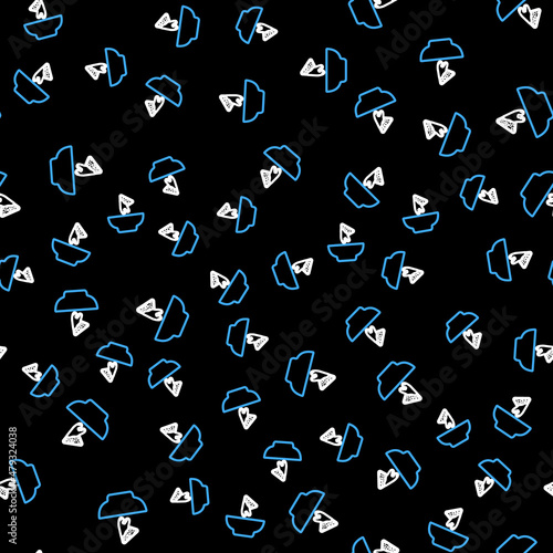 Line Nachos in plate icon isolated seamless pattern on black background. Tortilla chips or nachos tortillas. Traditional mexican fast food. Vector