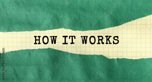 The HOW IT WORKS message is written on a piece of paper. The inscription is readable under green torn paper.