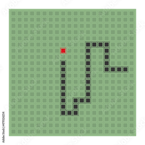 A classic retro snake-style game. Basic digital screen for your design. Vector.