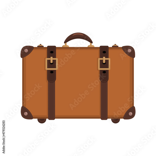 vintage leather classic travel suitcase in flat style