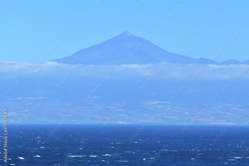 
The Teide volcano in Tenerife, seen from the coast of the island of La Gomera, in the Canary Islands, Spain