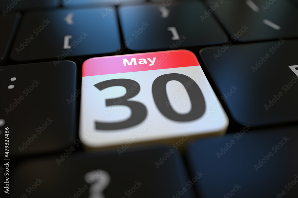 May 30 date on a keyboard key, 3d rendering May 30 date on a keyboard key, 3d rendering
