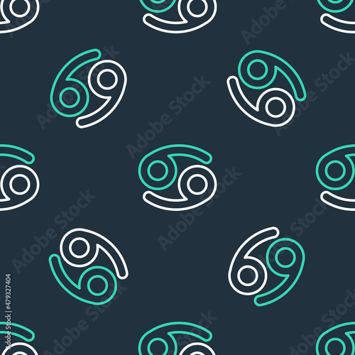 Line Cancer zodiac sign icon isolated seamless pattern on black background. Astrological horoscope collection. Vector