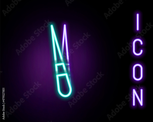 Glowing neon line Eyebrow tweezers icon isolated on black background. Cosmetic tweezers for ingrown hair. Colorful outline concept. Vector