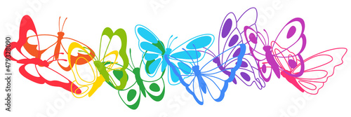 Background design with decorative butterflies. Colorful abstract insects.