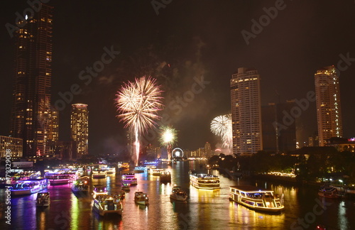 new year celebration fireworks on Cho Phraya river in Thailand © pedphoto36pm