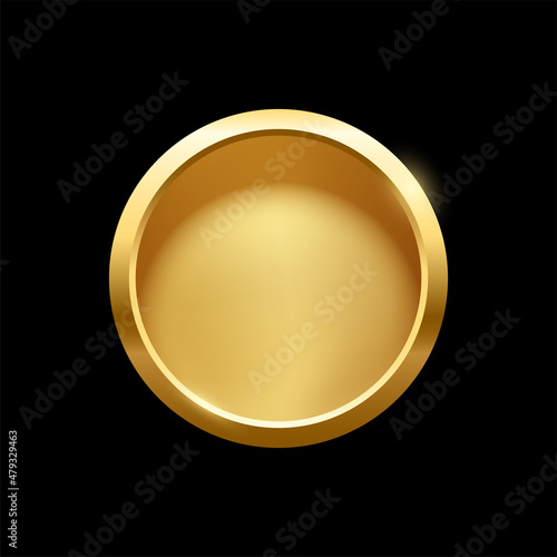 Gold round button with frame, 3d golden glossy elegant circle design for empty emblem